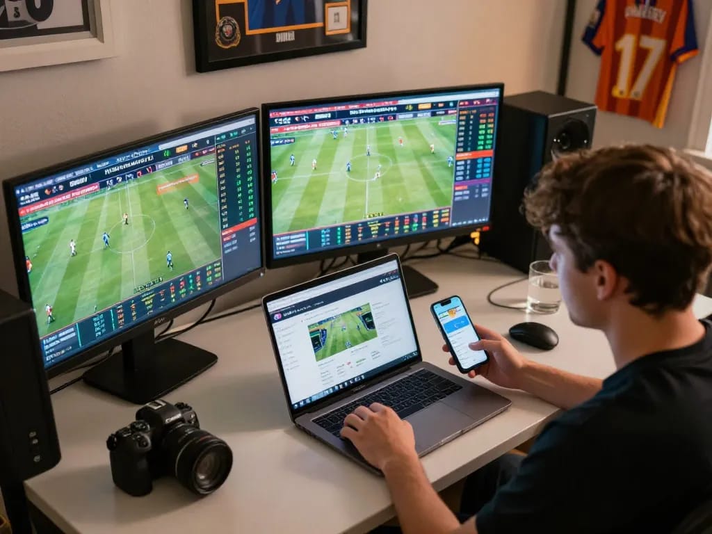 Okwintv platform showcasing live sports betting excitement with a player strategizing odds