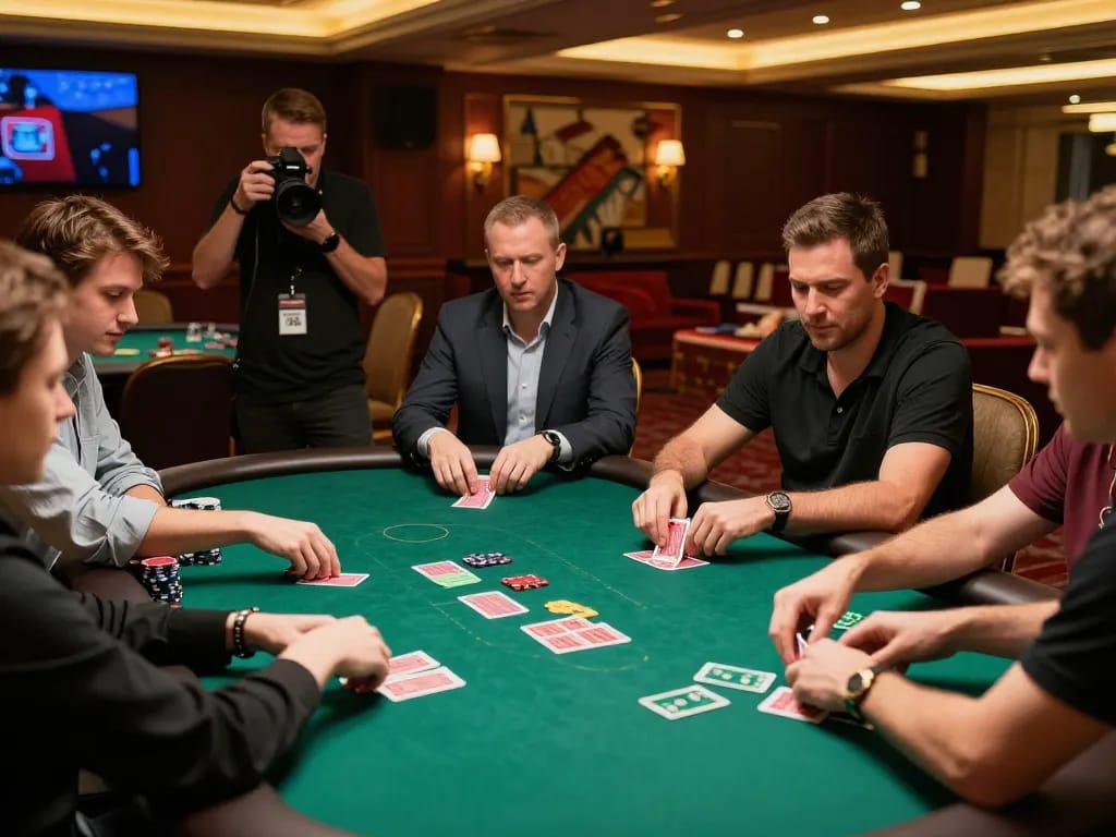 Players enjoying a poker game at Nhà cái MM88 casino, showcasing a vibrant atmosphere and luxury