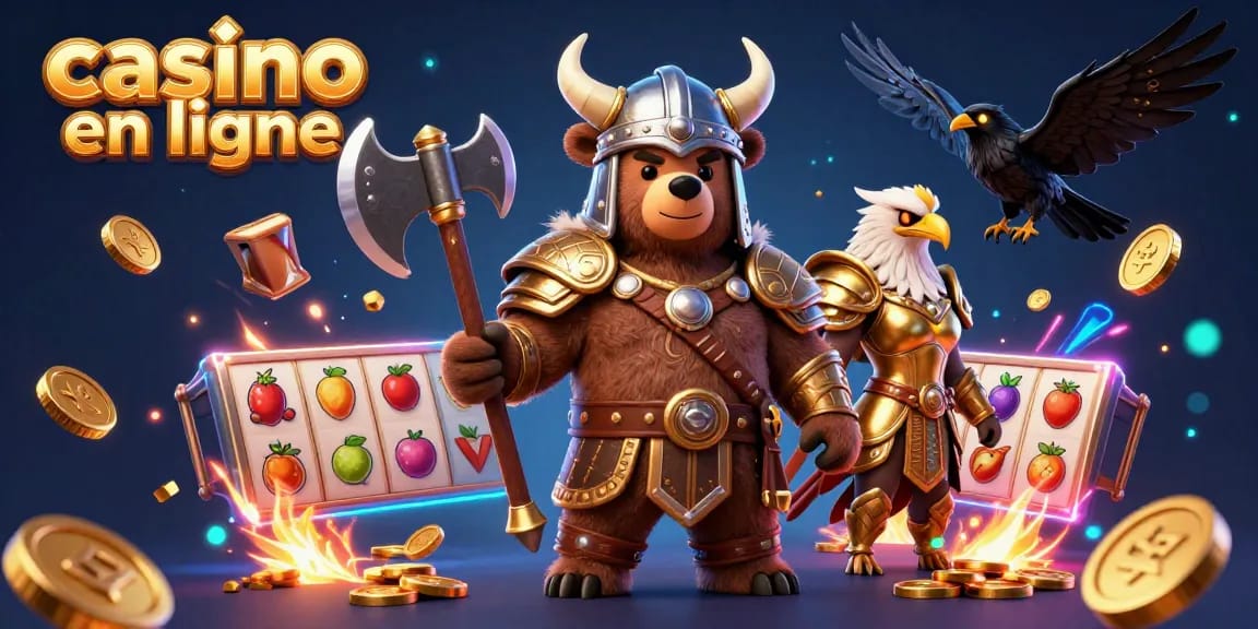 Gagnez aux jeux de casino en ligne avec des éléments captivants et un ours viking en action.