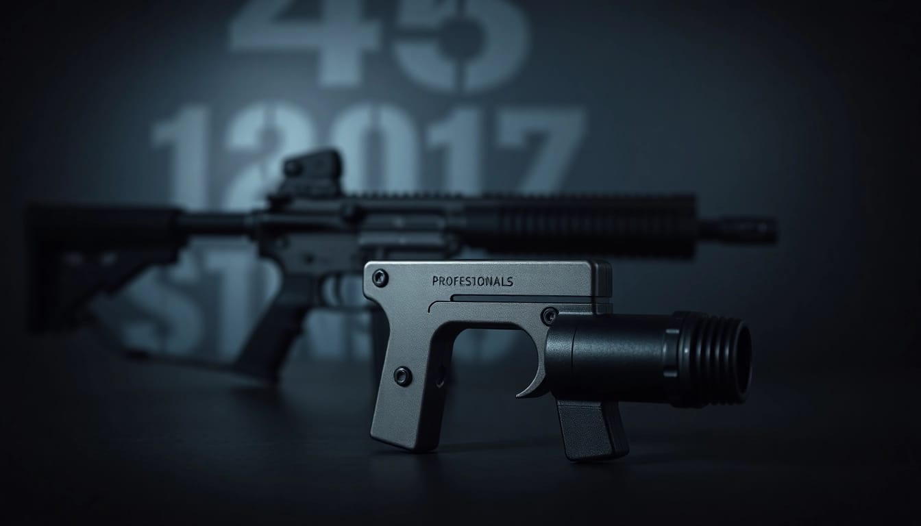 Alamo 15 trigger for sale highlighted with its sleek design and premium quality in a dramatic setting.