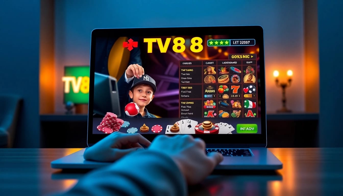TV88 online casino interface showcasing live games and vibrant colors.