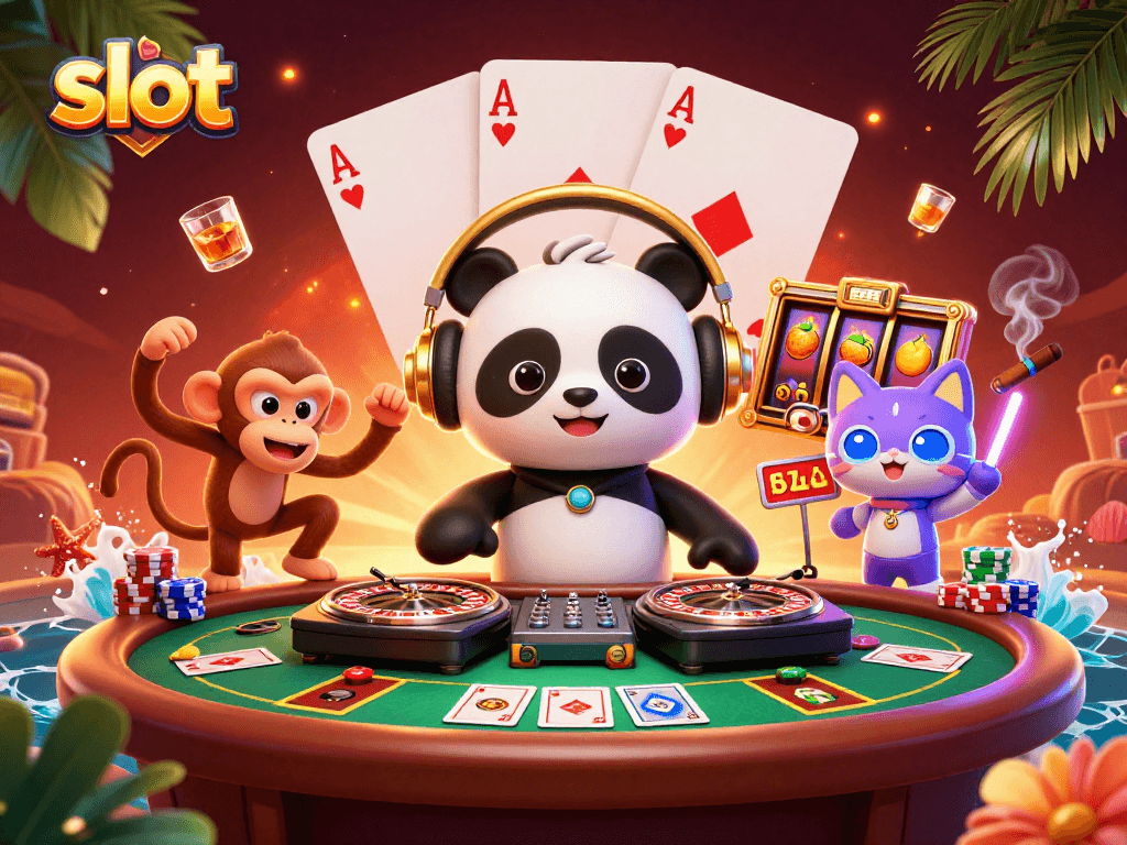 Mainkan slot dengan DJ panda, monyet breakdance, dan kucing rave di kasino.