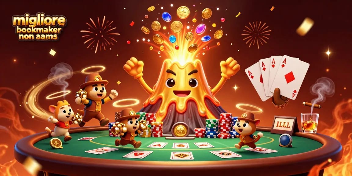 Migliore bookmaker non AAMS: esplora la dinamica scena ludica con un vulcano d'oro e tesori in un casinò virtuale.