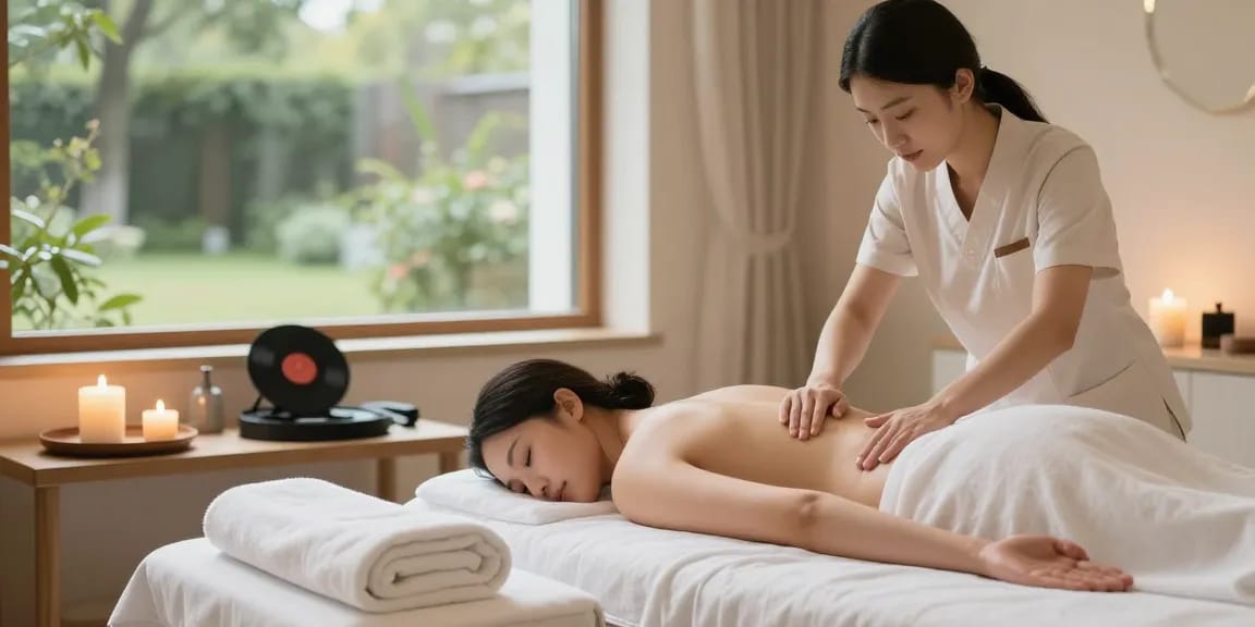 스웨디시 마사지 세션 준비 중인 마사지 치료사와 편안한 마사지 공간