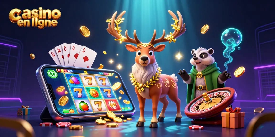 Découvrez le monde captivant du casino en ligne avec des personnages et des éléments de jeu en 3D.