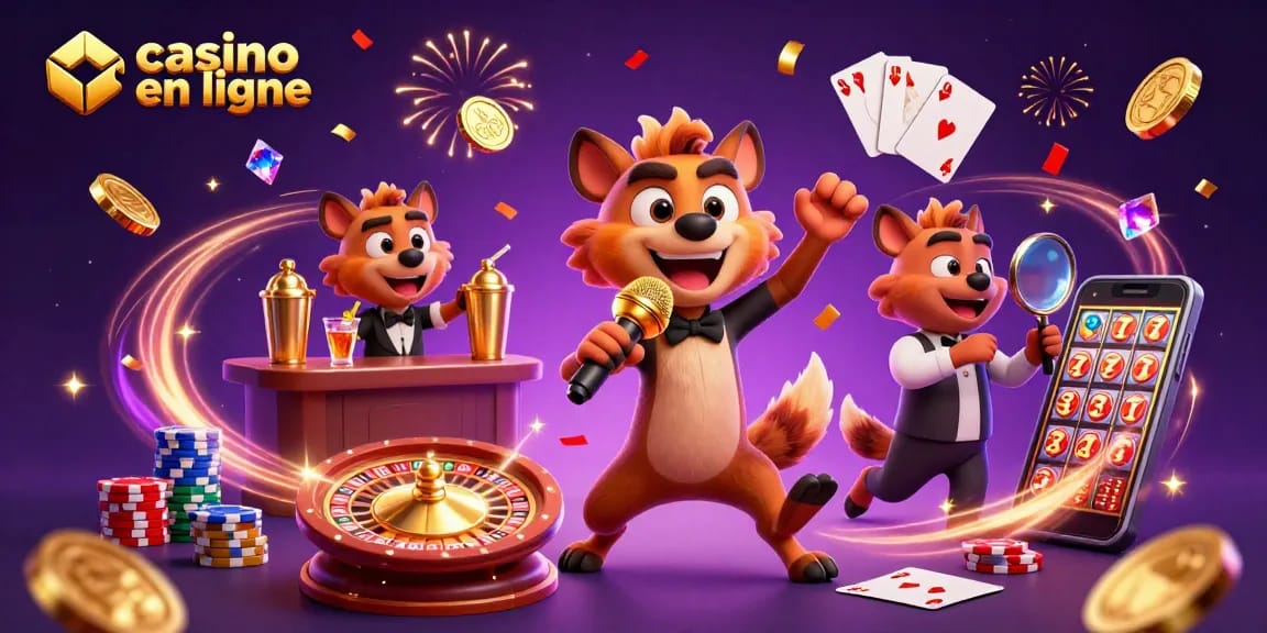 Jouez au casino en ligne avec notre illustration vibrante de l'attaque de hyènes hilarantes.