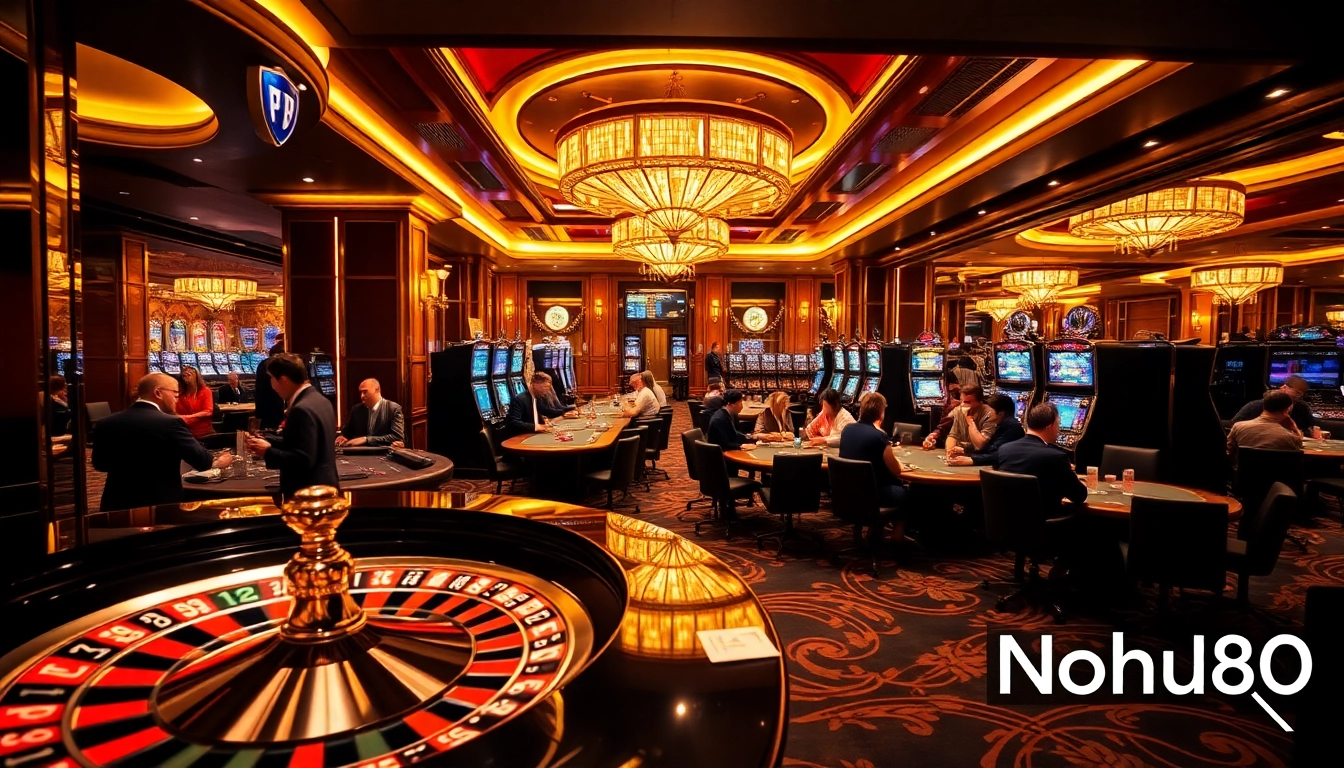 Nohu90 players enjoying thrilling casino games at vibrant tables and slot machines.