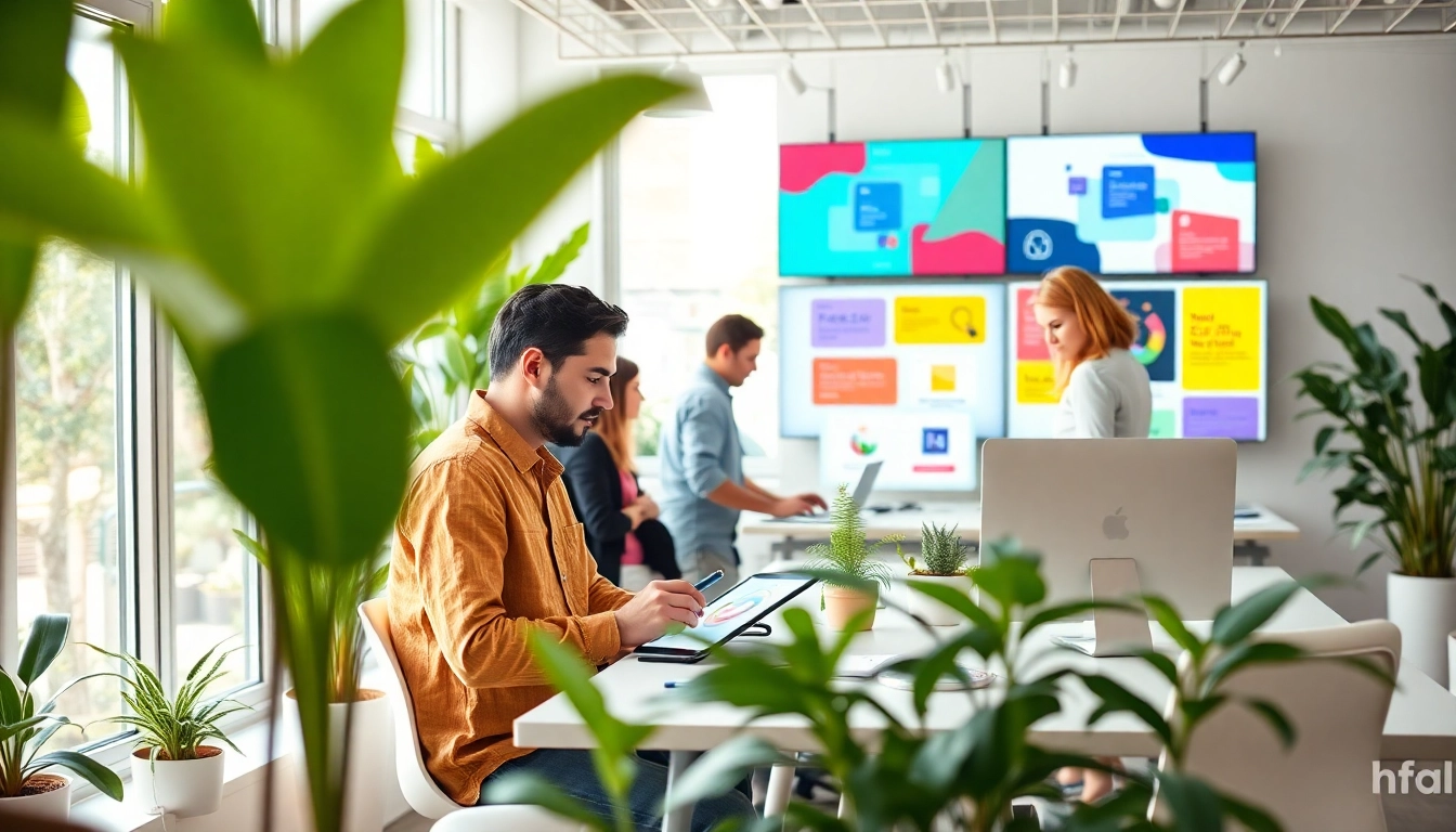 Gestaltung von innovativen Webseiten durch eine kreative Werbeagentur im Büro.