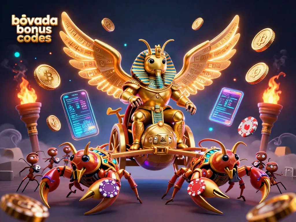 Engage with Bovada bonus codes for thrilling gameplay featuring golden elements and vibrant crypto visuals.
