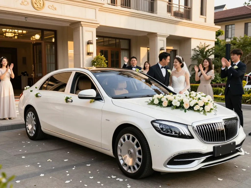 Thuê một chiếc xe cưới sang trọng, như Mercedes, để ghi lại những khoảnh khắc không thể quên.