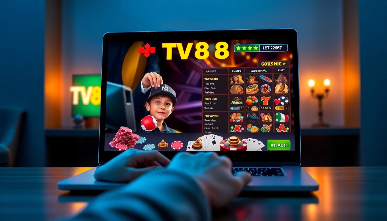TV88 online casino interface showcasing live games and vibrant colors.