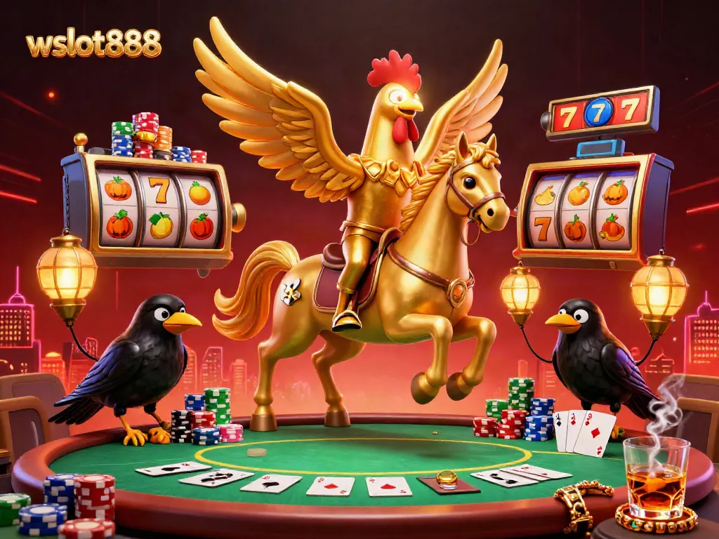 Mainkan wslot888 dengan simbol slot dan atmosfer kasino yang memikat di ilustrasi 3D yang hidup ini.