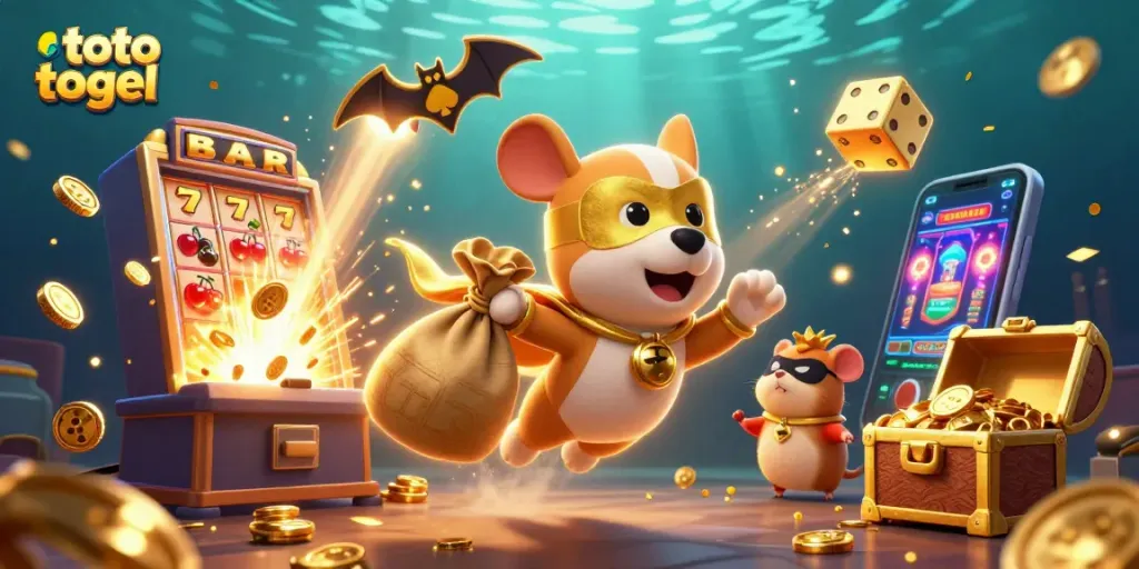 Mengungkap keseruan toto togel dengan superdog 3D yang membawa koin emas dan si hamster di belakangnya.