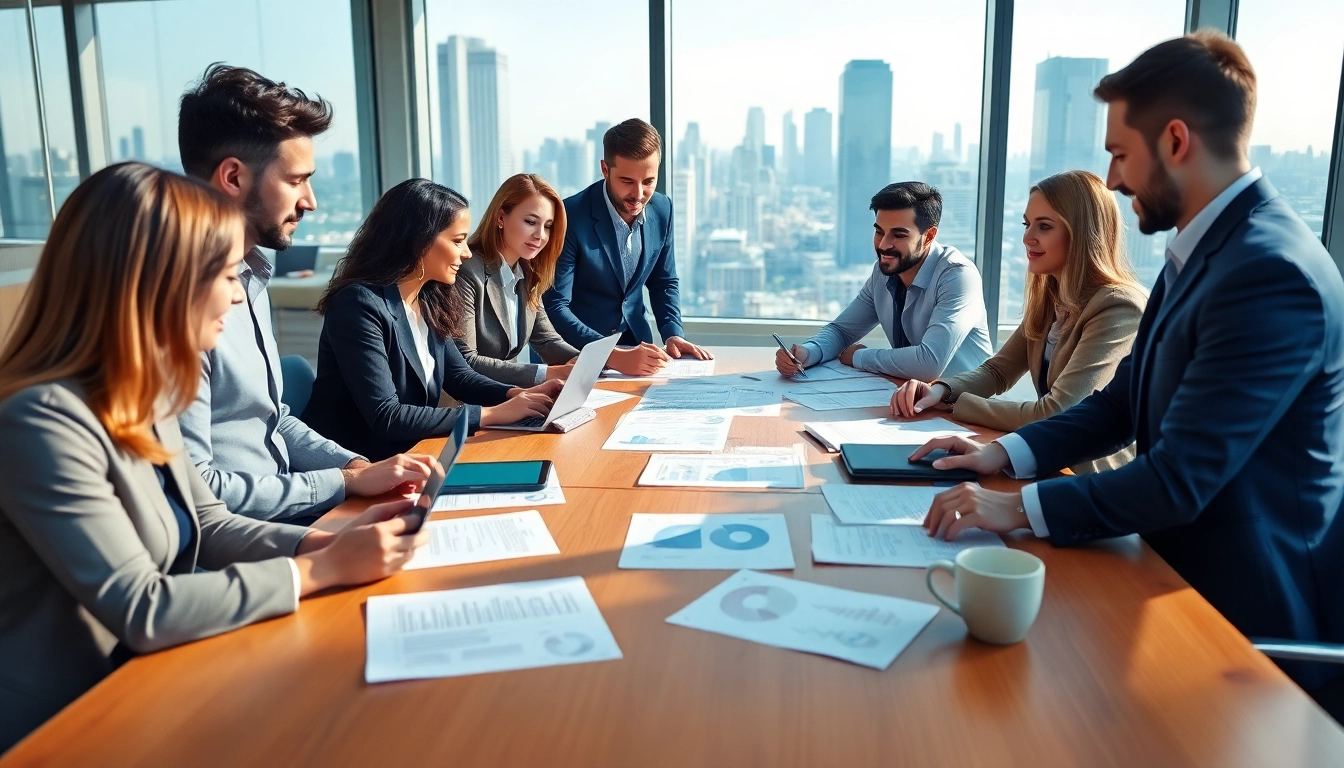 Business team discussing Contract Management strategies in a modern office environment.