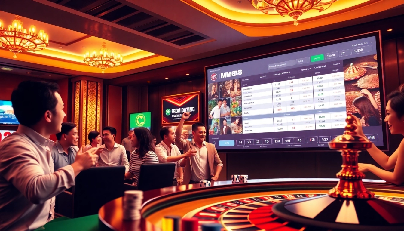 Exciting gameplay at MM88 featuring poker chips, dice, and a vibrant gambling interface.