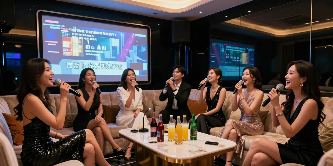강남가라오케에서 화려한 룸에서 즐거운 분위기를 느끼는 모습