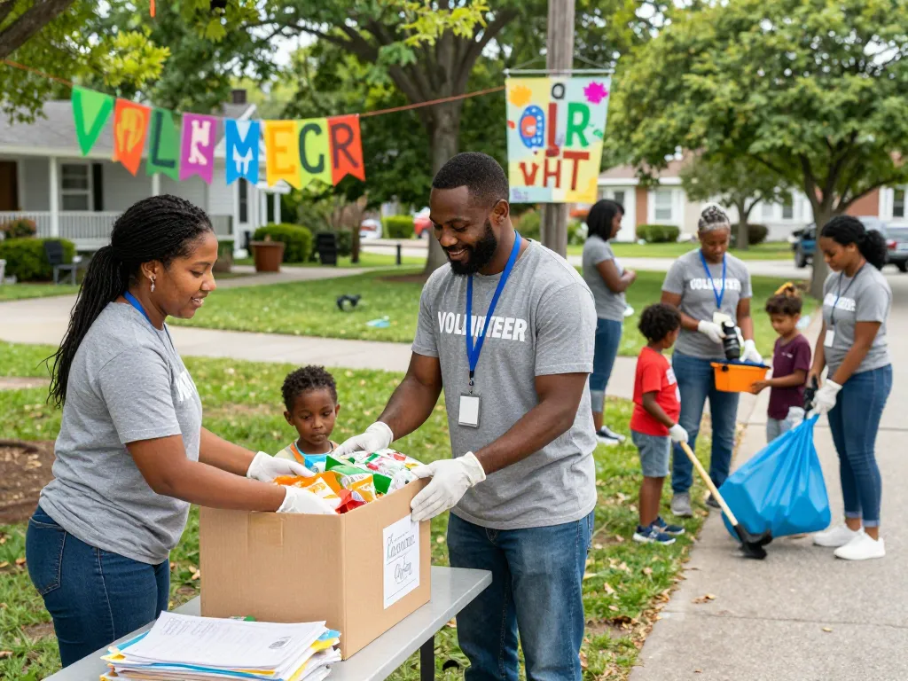 How you can help your community by volunteering in diverse activities, distributing food, and teaching children.