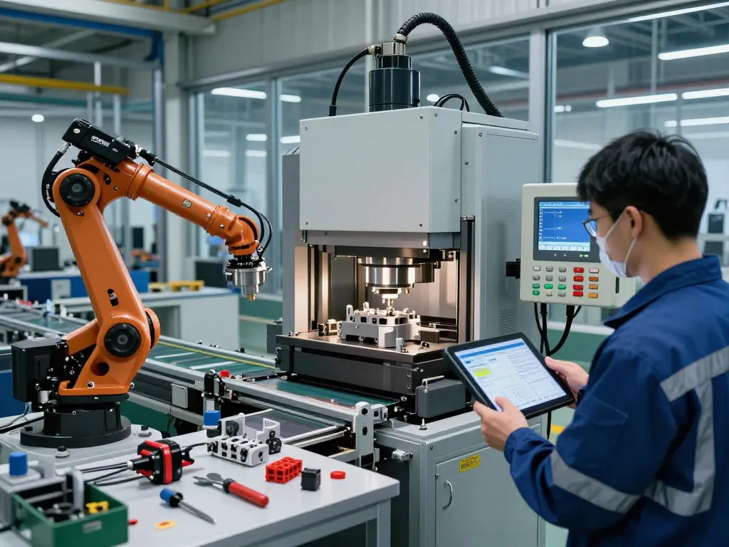Technician inspecting Bosch Rexroth systems in modern factory