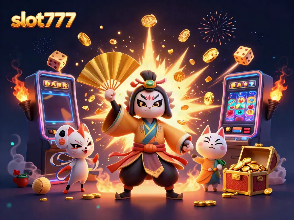 Permainan slot777 sedang berlangsung dengan jackpot menggelegak dan simbol keberuntungan, menarik perhatian pemain.