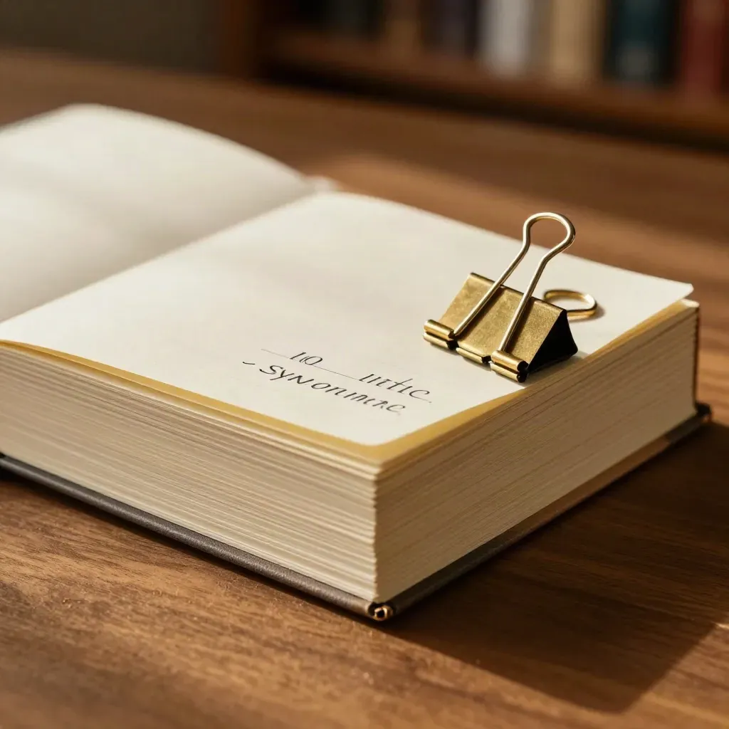 Cream notebook, guide cards, and brass clip in a polished editorial still life.