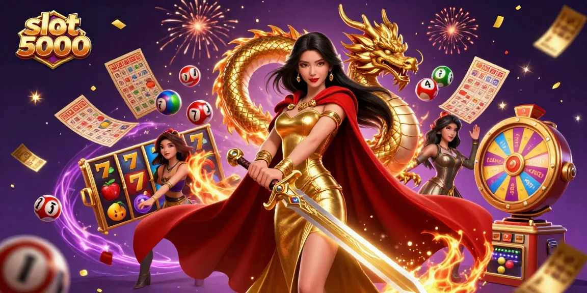 Engage with slot 5000 in this vibrant 3D scene showcasing exciting casino elements.