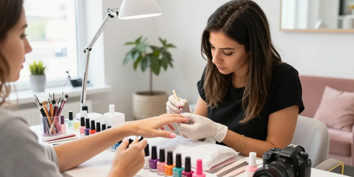 Aplicarea ojei semipermanente profesionale într-un salon de beauty luminos.