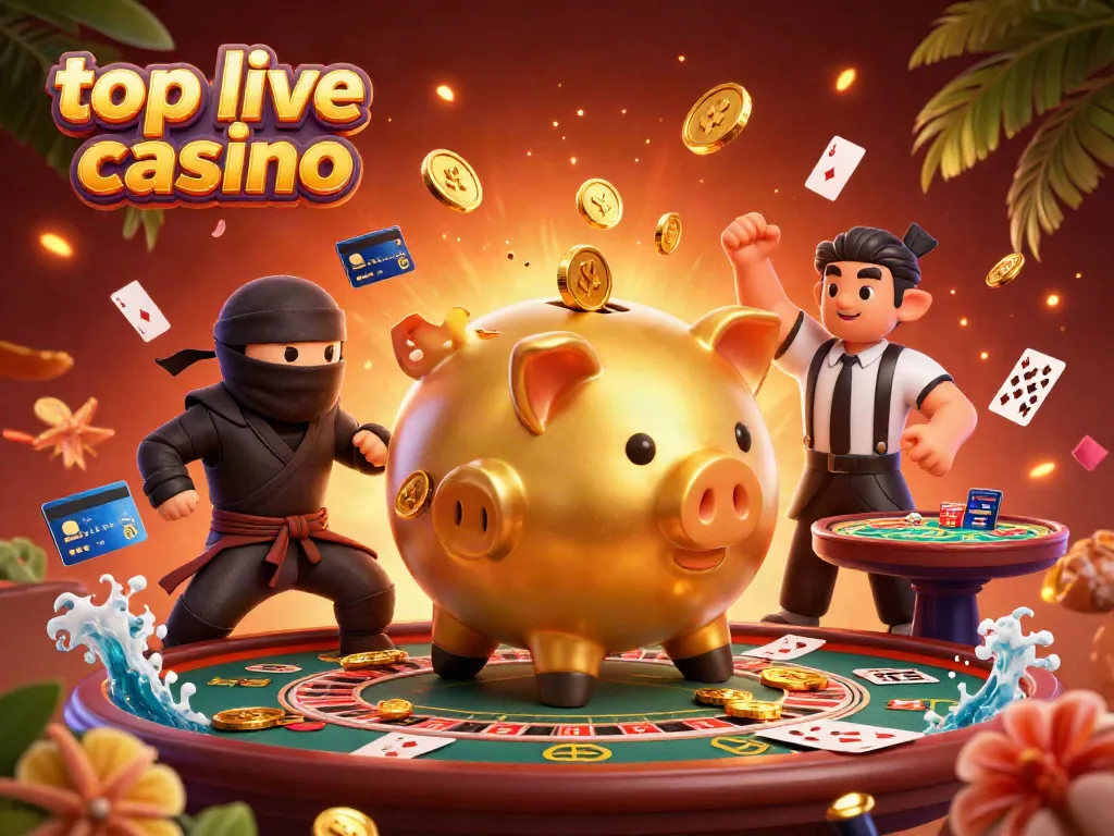Experience excitement at the top live casino with lively characters engaging around a gaming table.