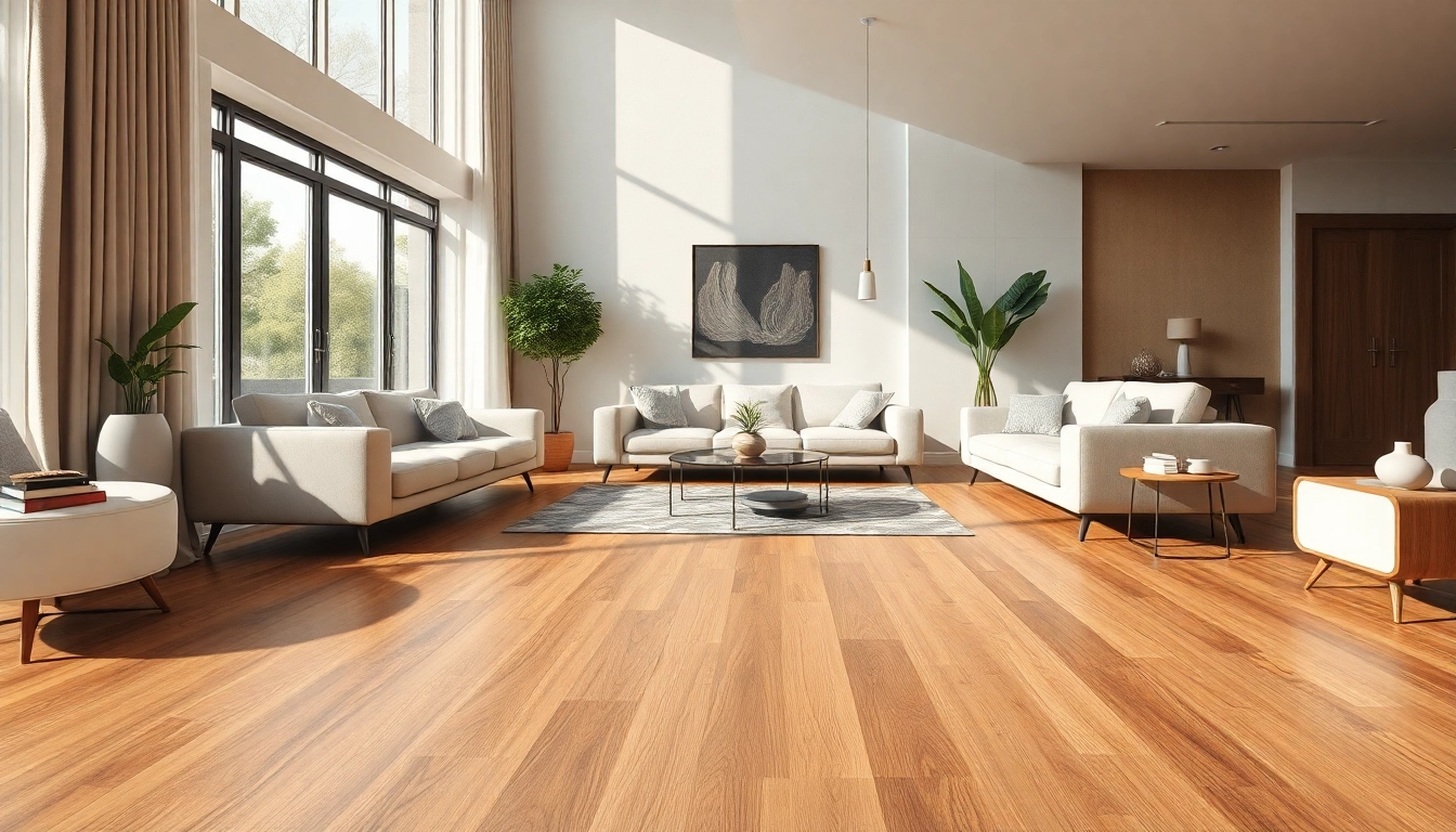 Showcase luxurious vinyl flooring in an elegant living room setting with natural light.
