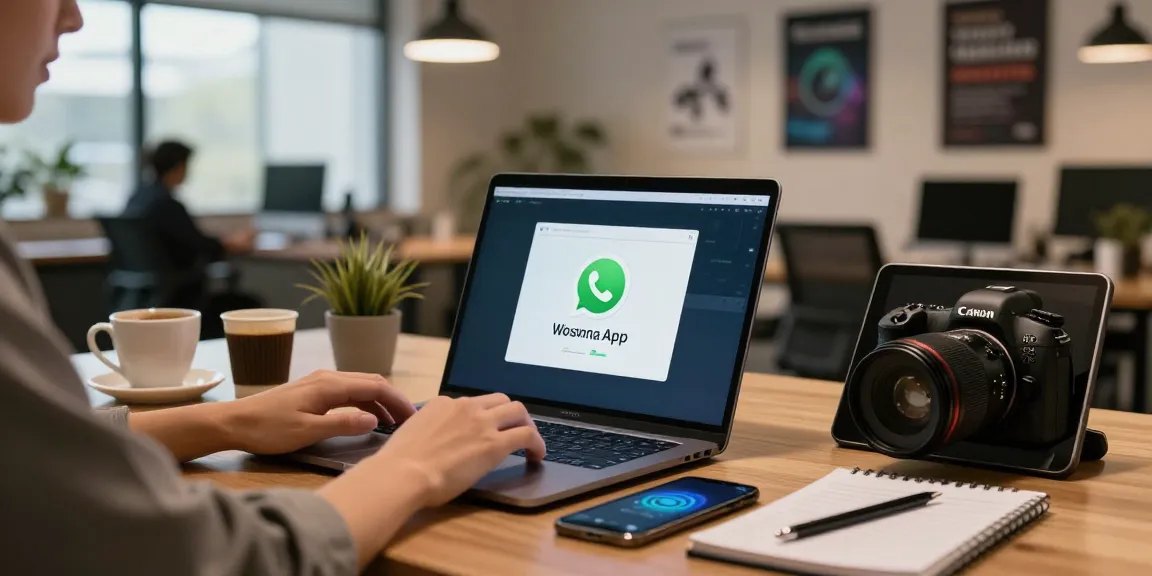 Experience WhatsApp下載 on modern devices in a vibrant tech workspace.