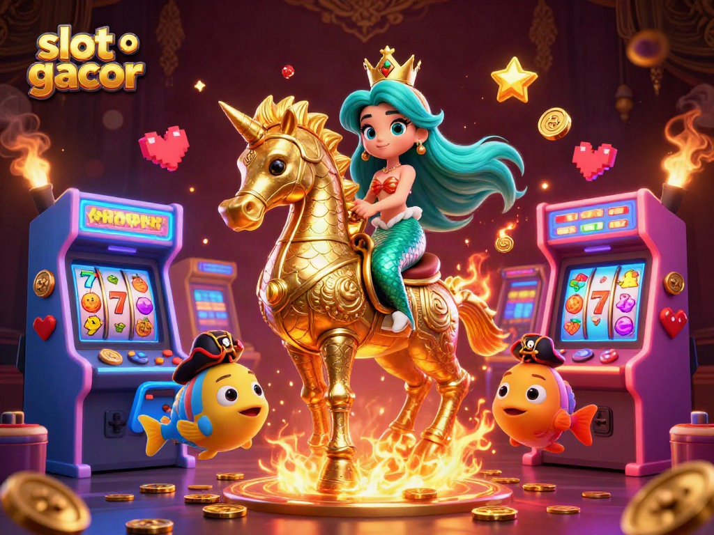 Experience slot gacor adventure with vibrant mermaid and seahorse in an enchanting casino scene.