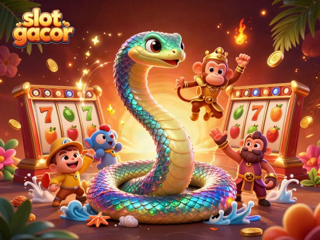 Slot gacor menampilkan simbol keberuntungan dalam suasana penuh warna dan semarak.