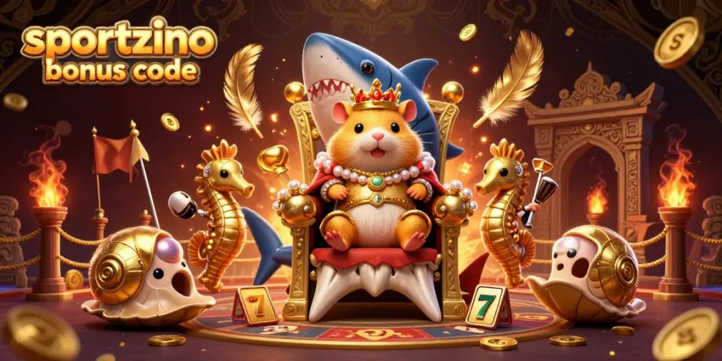 Claim exciting rewards with the sportzino bonus code in a vibrant casino-themed illustration.