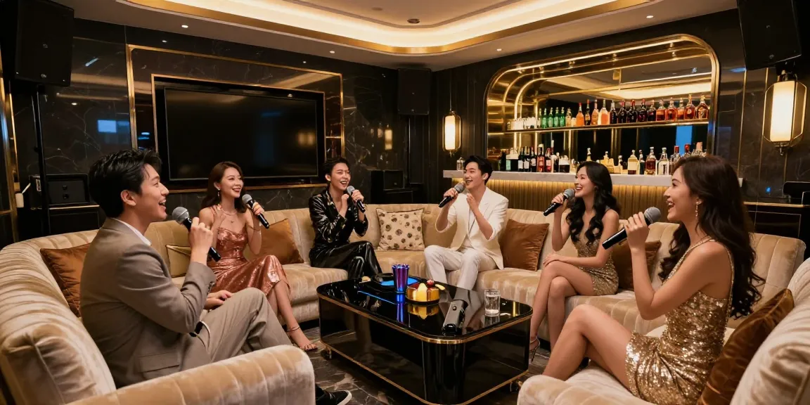 강남쩜오 고급스러운 프라이빗 노래방에서 즐거운 시간을 보내고 있는 사람들