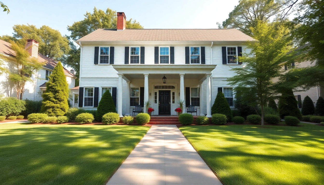 Building a colonial home new build construction with classic architecture and beautiful landscaping.
