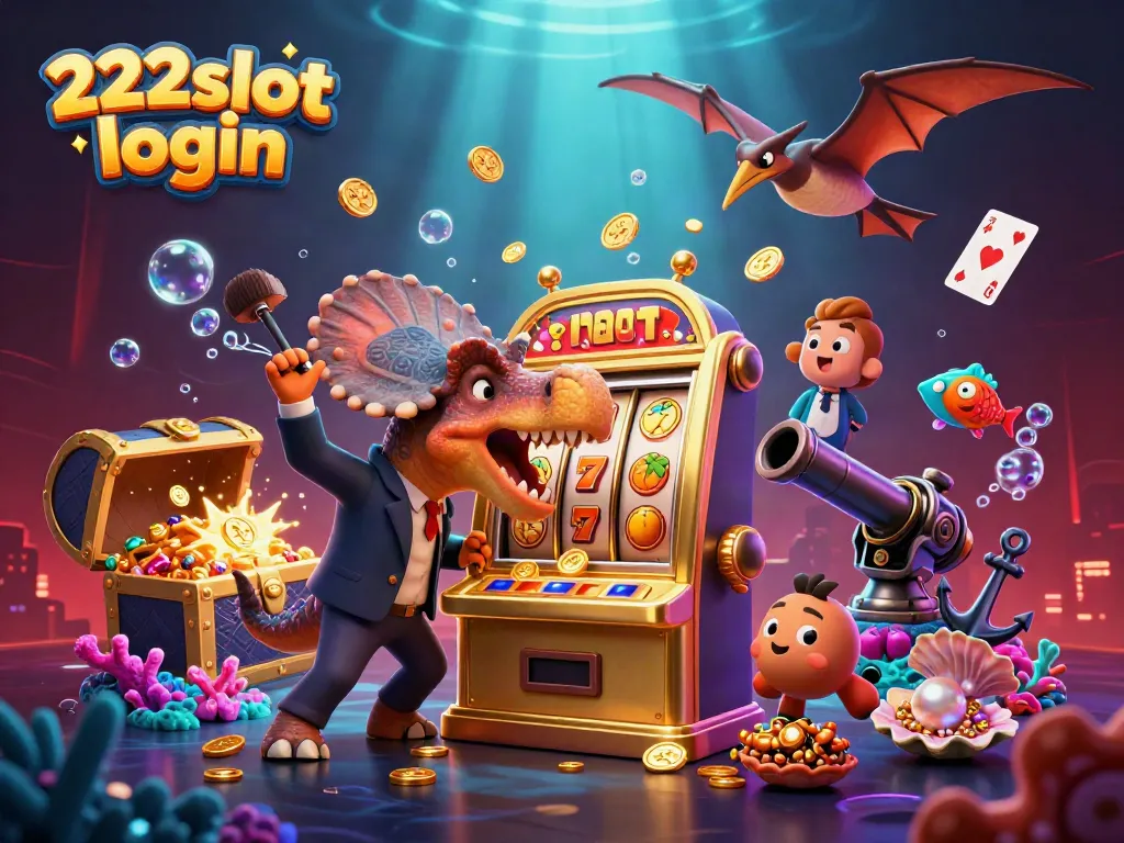 Mesin slot jackpot dan dinosaurus beraksi dalam permainan 222slot login yang menarik.
