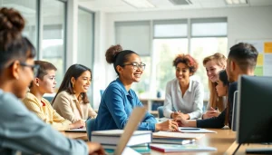 Education in a vibrant classroom showcasing diverse students actively engaging with learning materials.
