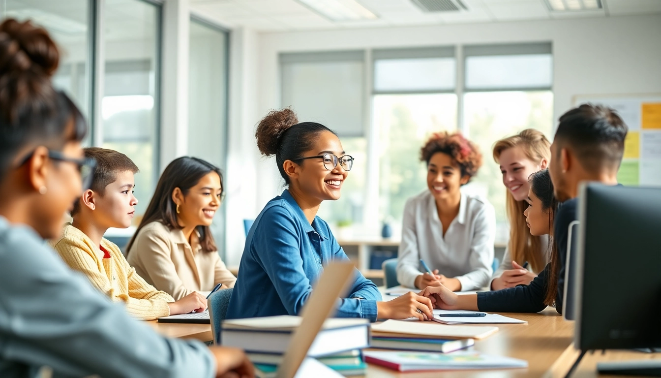 Education in a vibrant classroom showcasing diverse students actively engaging with learning materials.