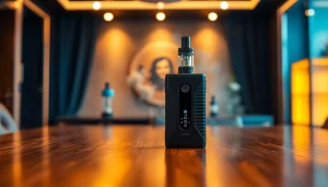 Vozol Vape-Gerät in einer eleganten Umgebung mit rauchigen Akzenten präsentieren.