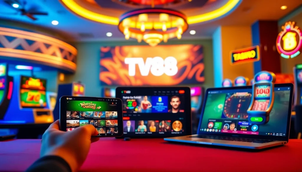 TV88 online casino interface showcasing live games and sports betting options for users.