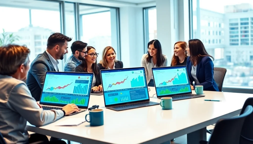 SEO service company team collaborating in a modern office, demonstrating innovative strategies.