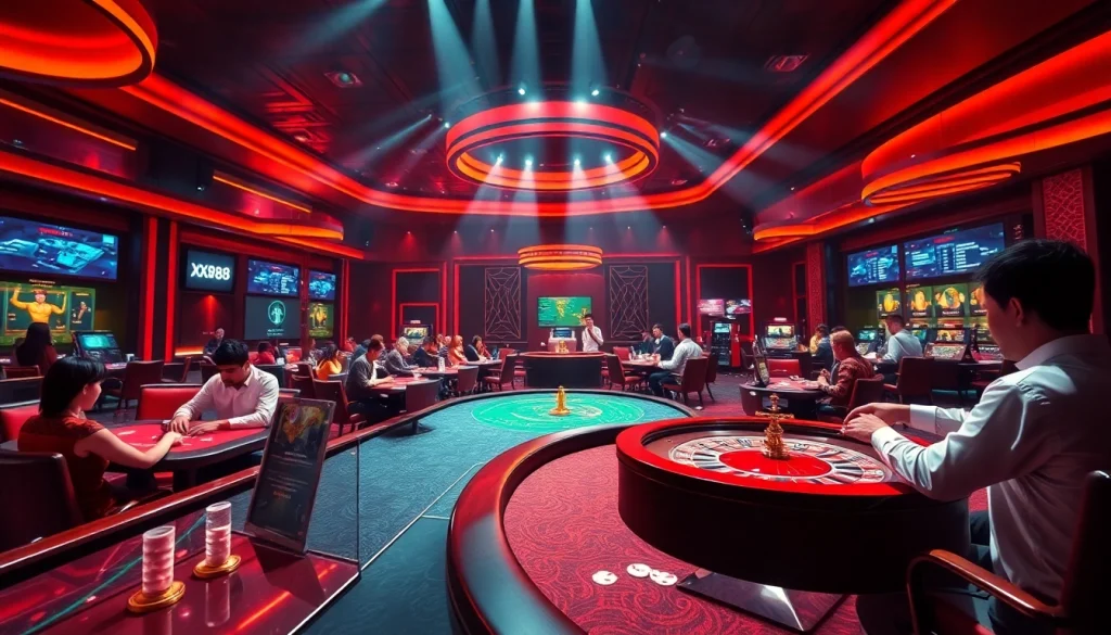 XX88 online casino showcase with players enjoying various games in a vibrant setting.