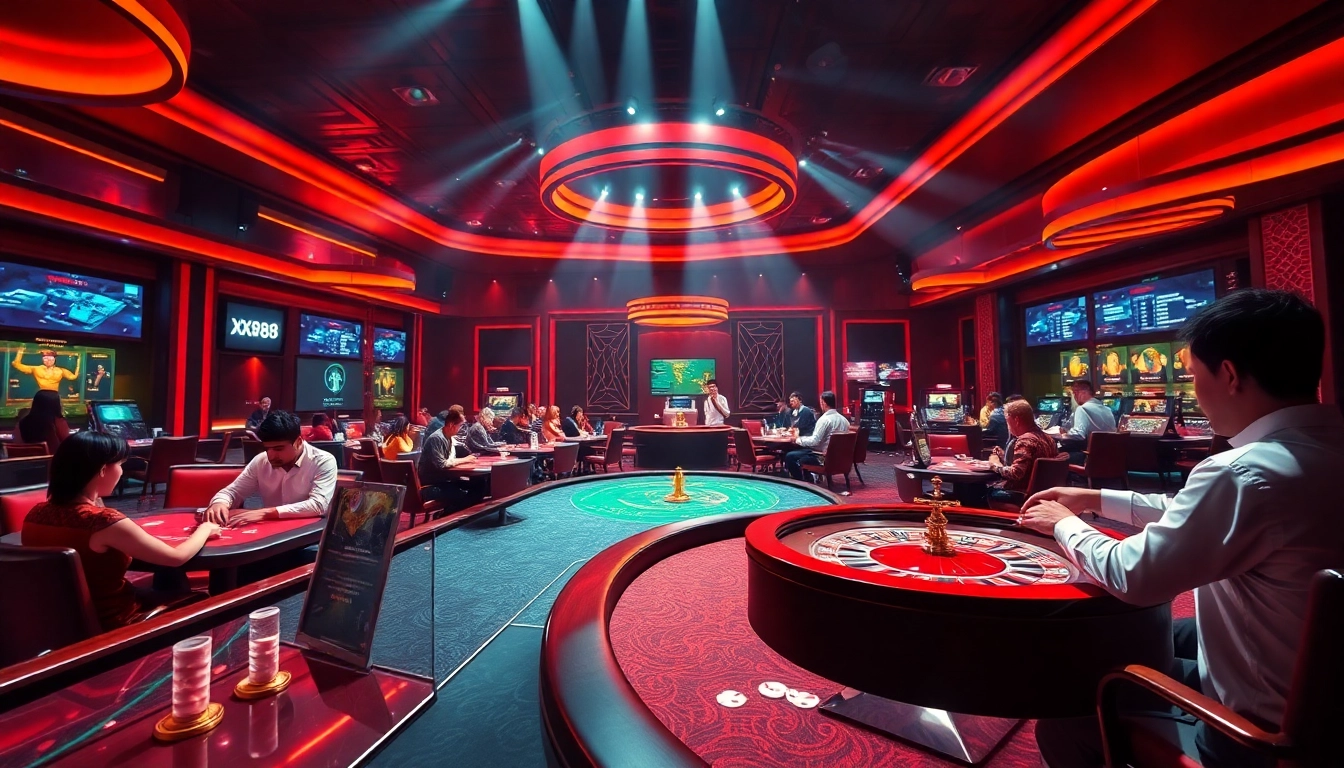 XX88 online casino showcase with players enjoying various games in a vibrant setting.
