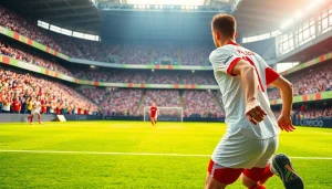 동적인 축구중계 장면에서 선수들이 활발히 경기를 펼치는 모습