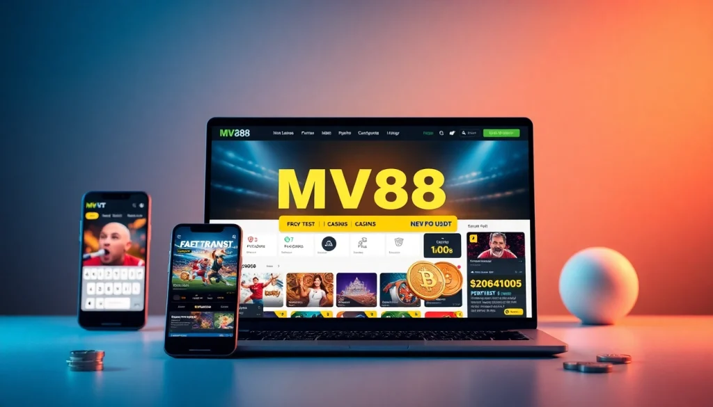 MV88 gaming platform interface showcasing USDT transactions and promotions.