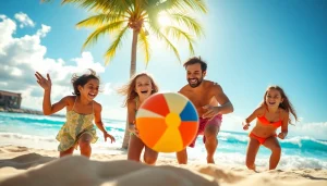 Cabo family activities with a joyful family playing on the beach