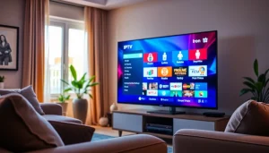 Engaging setup showcasing iron IPTV on a vibrant TV in a cozy living room environment.