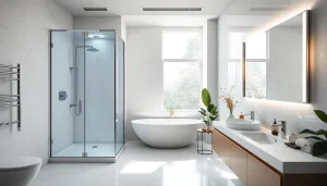 Améliorez votre salle de bain avec un miroir et une cabine de douche modernes sirhona France.
