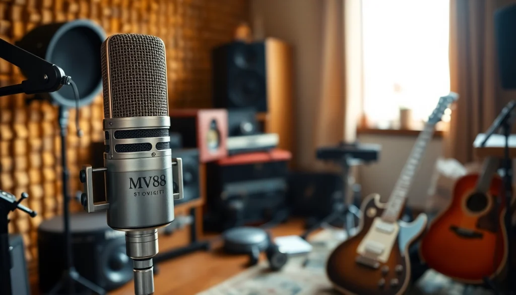 Use the MV88 microphone in a professional home studio setting to capture high-quality sound.