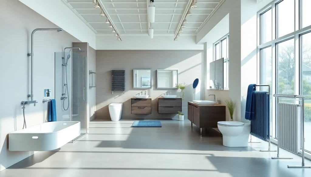 Produkte von sonni sanitär GmbH in einer eleganten Bad-Ausstellung präsentieren.