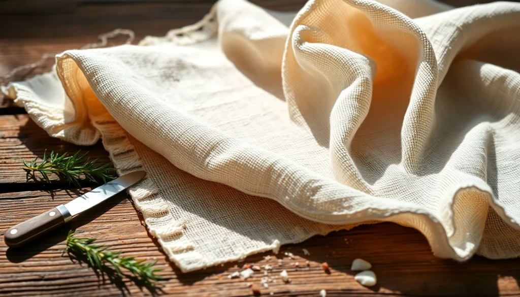 Gebruik van kaasdoek voor het maken van zelfgemaakte kaas in een natuurlijke omgeving.